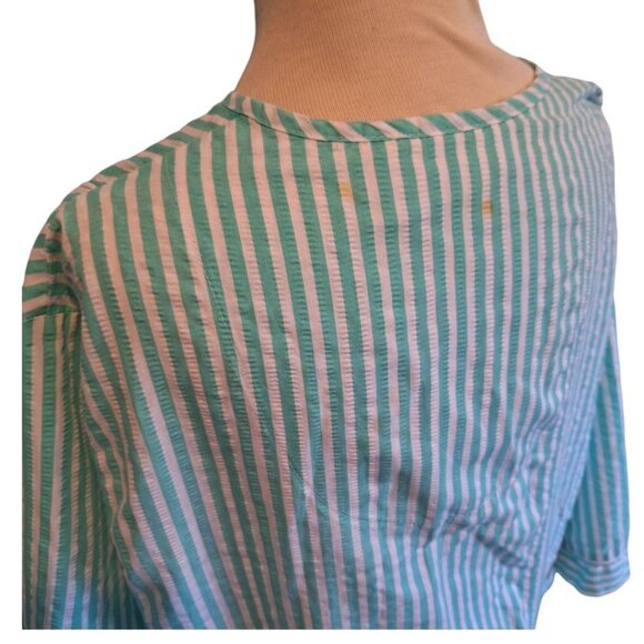 Collections Etc Womens House Dress Moo Moo XL Green White Stripe Embroidery Zip - Picture 5 of 8